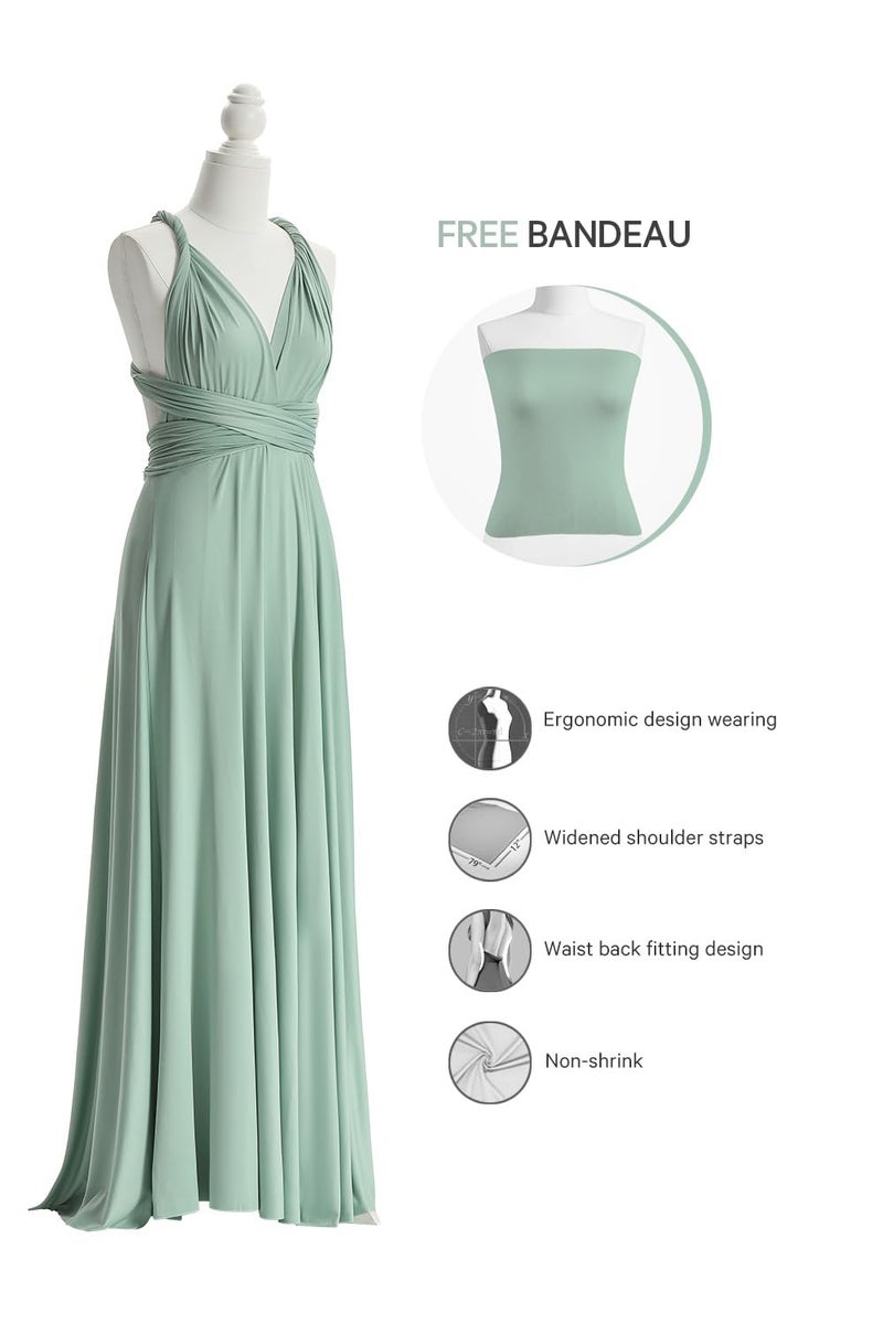 72styles Long Formal Evening Bridesmaid Dresses Maxi Party Ball Prom Gown Dress Convertible Dress with Bandeau Plus Size Sage - Image 3